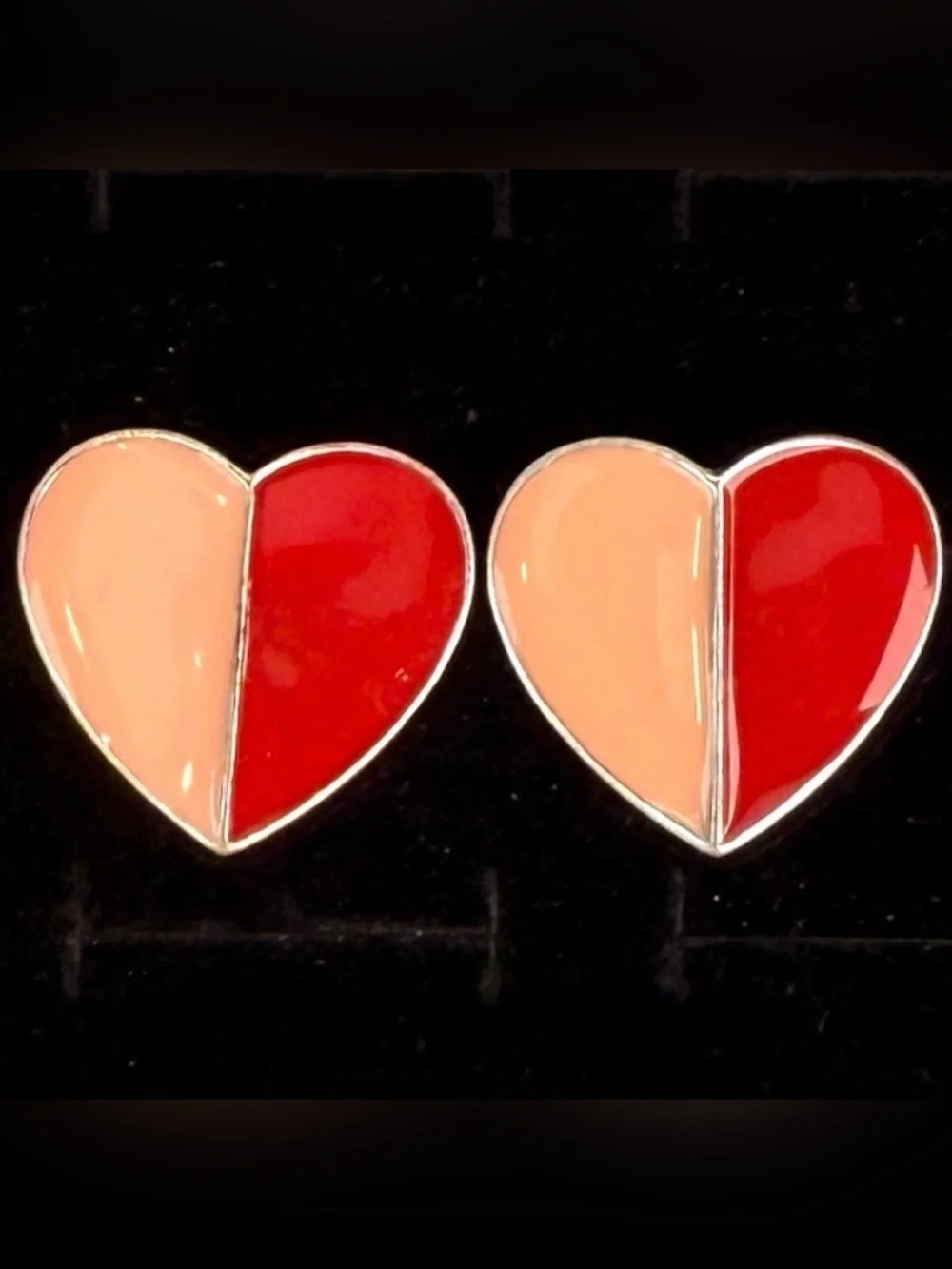 Pretty silvertone, heart shaped two tone costume pierced earrings